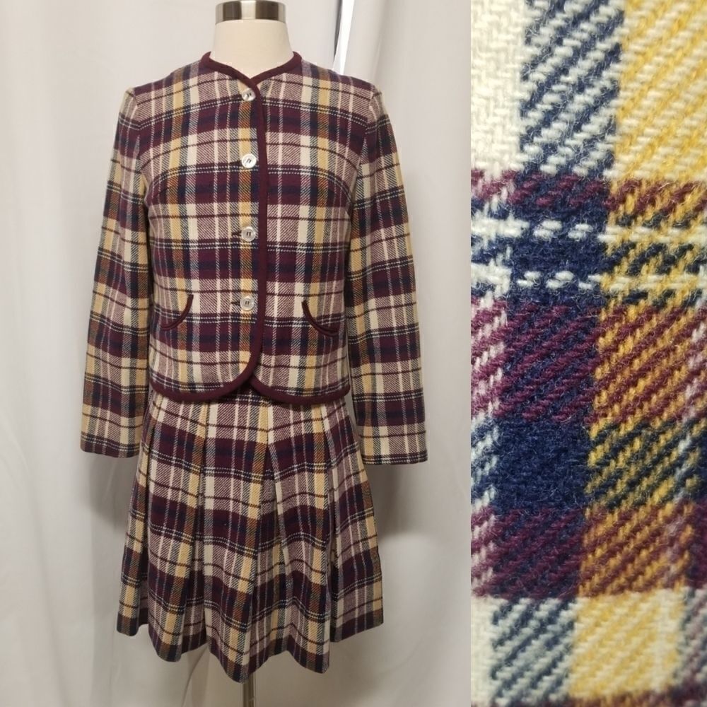 Vintage 60s Tartan Plaid‎ School Girl Uniform Blazer Skirt Sears Roebuck XS?